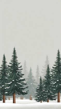 a snowy landscape with trees in the foreground