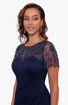 Xscape Beaded Short Sleeve Chiffon Gown | Nordstrom Mother Of The Bride Dresses Long, Mini Prom Dresses, Intricate Beading, Fashion Nova Outfits, Mother Of Groom Dresses, Groom Dresses, Mob Dresses, Beaded Chiffon, Mothers Dresses