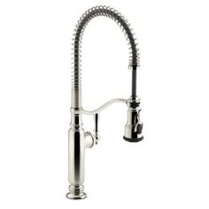 a kitchen faucet with chrome finish