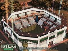 an artist's rendering of the interior of a stadium with seating areas and lights