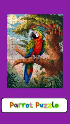 a puzzle with a parrot sitting on a tree branch