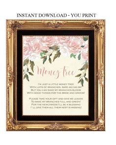 an ornate gold frame with pink roses and the words, mom's ice on it