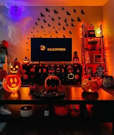 a living room filled with lots of halloween decorations