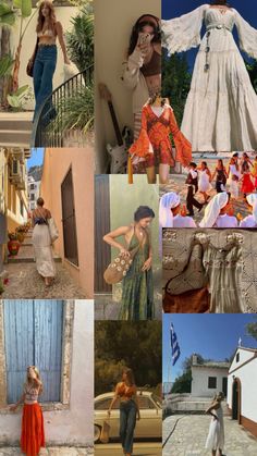 the collage shows many different images of women in dresses and clothing, including one woman wearing