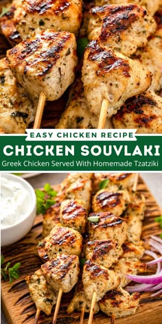 grilled chicken skewers on a wooden cutting board