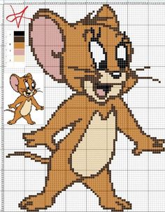 a cross stitch pattern with an image of a mouse and a rat on it's back