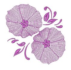 two purple umbrellas with leaves and swirls on white background, embroidery design pattern