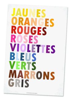 a poster with the names of various cities in different colors and sizes, including oranges, roses, violets, blues, verts, marrons, gris