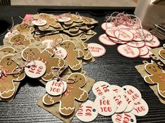 gingerbread cutouts and tags on a table