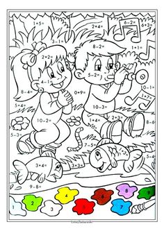 a coloring page with two children playing in the water