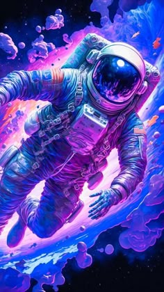 an astronaut floating in space with colorful paint