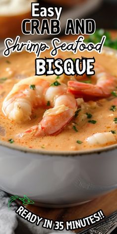 a bowl filled with shrimp and grits seafood bisque