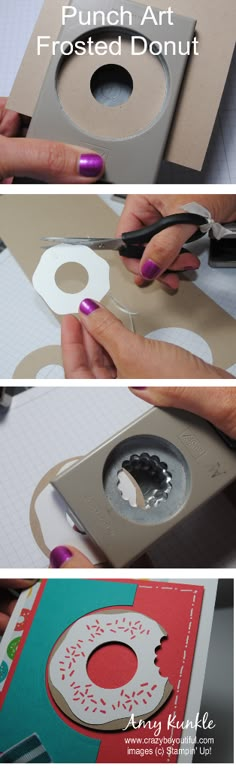 three pictures showing how to use punch art for the front and back of a card