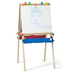 a wooden easel with a drawing on it