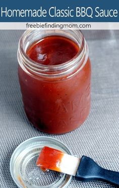 homemade classic bbq sauce in a jar with a spoon