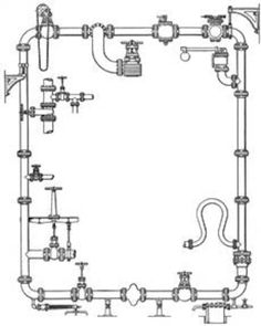 an image of a drawing of a water system with pipes, valves and fittings