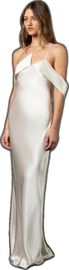 Sleek Silk Gown With Bias Cut, Elegant Satin Slip Dress With Cowl Back, Elegant Formal Gown With Cowl Back, Elegant White Satin Slip Dress, Elegant Bias-cut Floor-length Satin Dress, Elegant Bias Cut Slip Dress For Wedding, Sleek Bias Cut Silk Dress For Wedding, Sleek Wedding Evening Dress With Cowl Back, Elegant Wedding Gown With Cowl Back