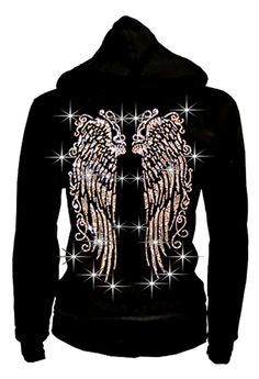 Women Size Zip up Hoodie Sweater Bling Bling Long Angel Wings | Etsy Rhinestone Hoodie, Plus Size Fashion Tips, Womens Hoodies, 2000s Fashion Outfits, New Rock, Cool Hoodies, 2000s Fashion, Dream Clothes, Zip Up Hoodie