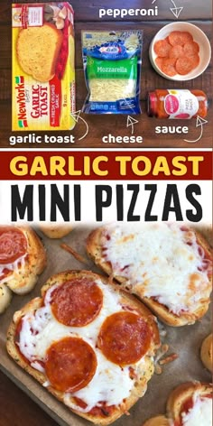 garlic toast pizzas with pepperoni and cheese on top are an easy dinner idea