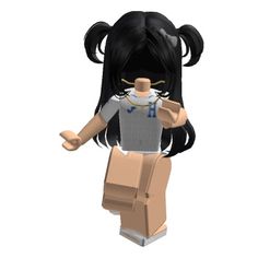 a lego girl with black hair and ponytails holding a paper bag in her hand