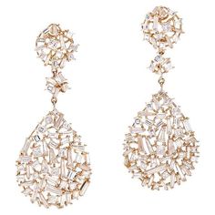 Earrings in 18kt pink gold set with 139 baguette, princess, tapers cut diamonds 7.61 cts Luxury Rose Gold Baguette Cut Earrings, Luxury Rose Gold Baguette Diamond Earrings, Fine Jewelry Rose Gold Baguette Diamond Earrings, Luxury Bridal Earrings With Baguette Diamonds And Cubic Zirconia, Rose Gold Baguette Diamond Earrings For Formal Events, Rose Gold Baguette Diamond Earrings, Rose Gold Baguette Cut Diamond Earrings, Luxury Rose Gold Earrings With Baguette Diamonds, Rose Gold Diamond Earrings With Baguette Diamonds