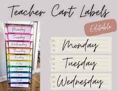 the teacher cart labels are organized and ready to be used for teachers'desks