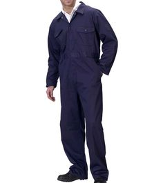 Standard Navy Poly Cotton Stud Front Boiler Suit Coverall Trench Coat, Navy