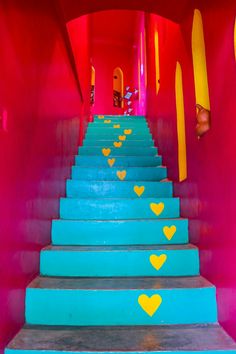 the stairs have hearts painted on them