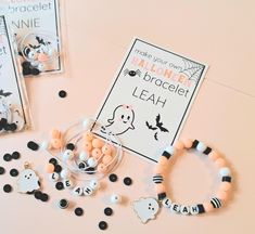 halloween bracelets and beads on a table