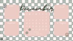 a calendar with pink stickers on it and the words december written in cursive writing