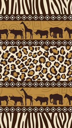 an animal print pattern with zebras, giraffes and other wild animals