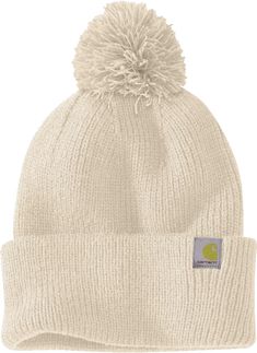 Fit and Design: Knit beanie built for warmth and lasting durability Solid color & heathered combination Pom-pom on top adds style to winter days Carhartt patch label sewn on front Carhart Hat, Women Winter Hats, Design Knit, Carhartt Womens, Cuffed Beanie, Oat Milk, Winter Days, Knitting Women, Winter Day