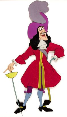 a cartoon character with an odd look on his face holding a wand and wearing a red coat