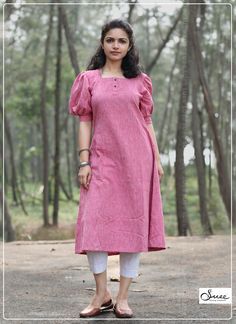 Dailywear Kurti Designs, Puff Sleeves Suit Design Indian, Square Neck Kurta Design, Puff Sleeve Salwar Suit, Cotton Kurthis Models, Square Neck Designs For Suits, Kurtha Models Latest, Puff Sleeve Kurti Indian, Puff Sleeve Kurti