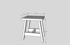 a wooden stool with measurements for the seat and footrests on each side,