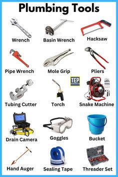 Plumbing Tools | Plumbing Tools Names | Plumbing Tools Products | Types of Plumbing Tools | Different Types of Plumbing Tools | Wrench | Basic Wrench | Bucket | Hacksaw | Mole Grip | Tubing Cutter | Snake Machine | Drain Camera | Sealing Tape Plumbing Diagram, Plumbing Layout, Plumbing Valves, Potable Water, Fabrication Tools, Water Delivery