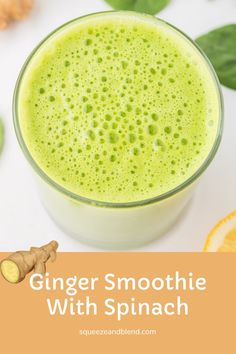 This ginger spinach smoothie is bursting with ginger flavor. The turmeric complements the ginger root and together, they create a spicy, warming drink. Raspberry Ginger Smoothie, Ginger Root Smoothie Recipes, Migraine Smoothie, Smoothie Ginger, Green Smoothie Prep, Protien Smoothies Recipes, Smoothie With Spinach, Smoothie Without Yogurt