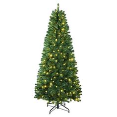 a green christmas tree with lights on it