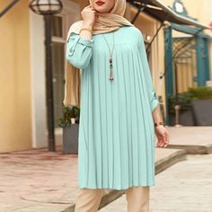 ZANZEA Muslim Women Blouse Summer Long Sleeve Pleated Long Shirt Tops, Abaya Design, Kaftan Tops, Mode Abaya, Abaya Designs, Girls Blouse, Plus Size Kleidung, Muslimah Fashion