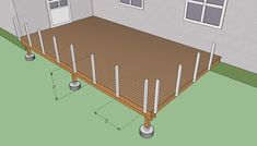 an image of a deck being built with poles and posts on the side of it