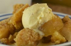 a close up of a plate of food with ice cream