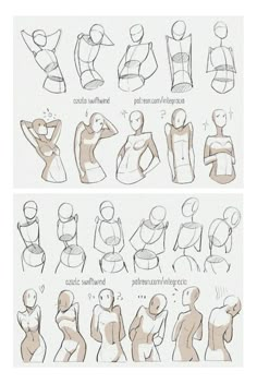 an image of how to draw the human body with different poses and expressions on it