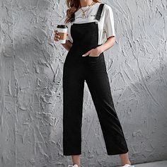 Shein Cropped Corduroy Pinafore Jumpsuit -Nwot -Never Worn -Size: Small Pinafore Jumpsuit, Dungaree Outfit, Corduroy Dungarees, Overall Outfit, Overalls Outfit, Corduroy Overalls, Black Overalls, Cropped Jumpsuit, Jumpsuit Outfit