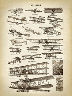 an old airplane is shown with many different types of planes in it's layout