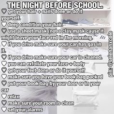 a poster with instructions on how to wash your hair in the night before school,