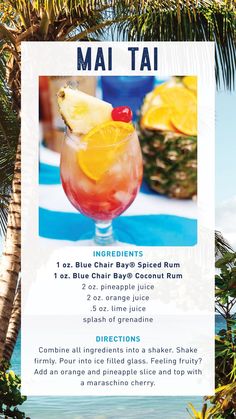 an advertisement for a pineapple and rum cocktail on the beach with palm trees in the background