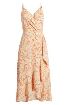 This sleeveless midi, fashioned with a wrapped bodice and a ruffled high/low skirt, is sure to be a warm-weather favorite. 33" to 41 1/2" center front length (size Medium) Hidden back-zip closure Surplice V-neck Adjustable straps Lined 99% polyester, 1% spandex Machine wash, line dry Imported High Low Skirt, Wrap Midi Dress, Green Midi Dress, Floral Midi Dress, Nordstrom Dresses, Warm Weather, High Low, Bodice, Colorful Dresses