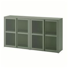 a green metal cabinet with four doors