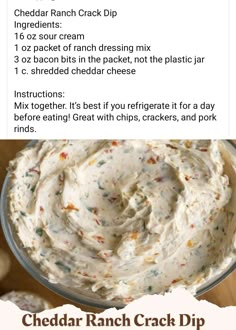 the recipe for homemade ranch dip is shown