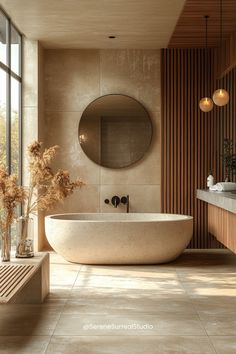 a large bath tub sitting in a bathroom next to a window with lots of windows